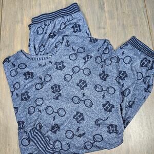 Harry Potter Womens XL Pajama Set Long Sleeve Lounge Sleepwear Wizarding Blue